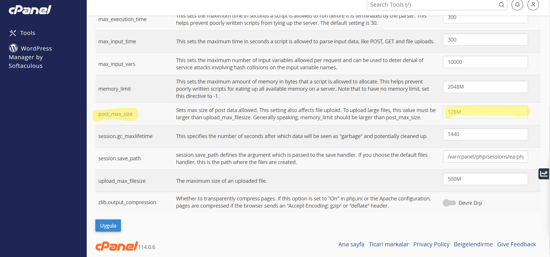 Cpanel dosya boyutunu post_max_size yükseltme.png
